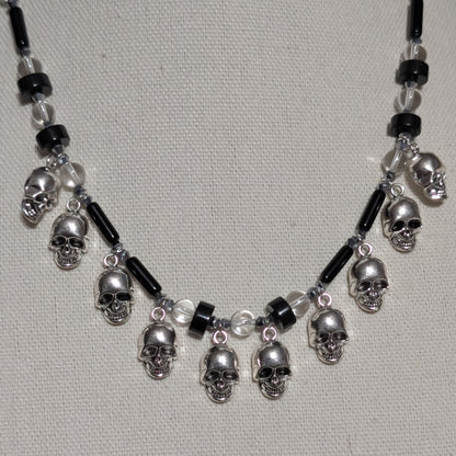 ✨Bonejangles✨| Black Obsidian and Clear Quartz Skull Fringe Necklace