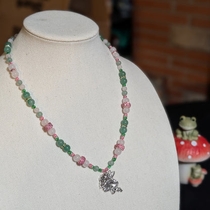 ✨Twinklepip✨| Rose Quartz, Green Aventurine, & Green Jade Fairy Necklace with Sparkling Pink Accents