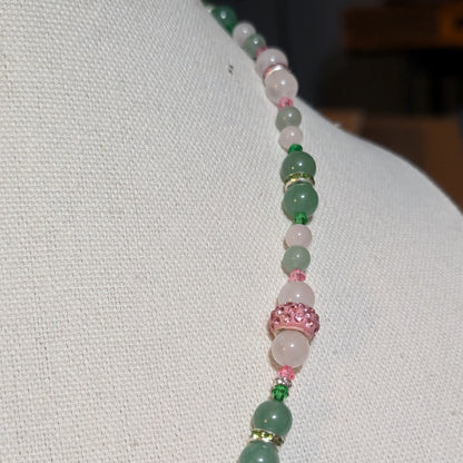 ✨Twinklepip✨| Rose Quartz, Green Aventurine, & Green Jade Fairy Necklace with Sparkling Pink Accents