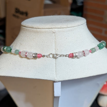 ✨Twinklepip✨| Rose Quartz, Green Aventurine, & Green Jade Fairy Necklace with Sparkling Pink Accents