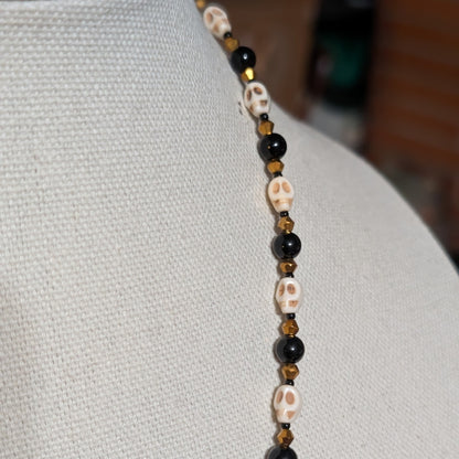 ✨Plundergeist✨| Onyx, Skull & Gold-Toned Filigree Pirate Necklace