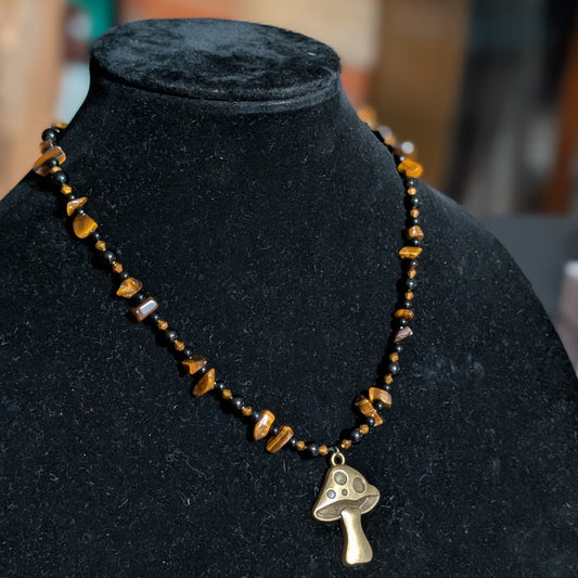 ✨Sparklespore✨| Onyx & Tiger’s Eye Mushroom Necklace