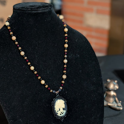 ✨Lady Marrowvale✨| Bone Jasper, Onyx & Crimson Gothic Cameo Necklace