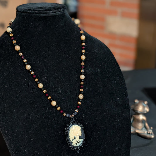 ✨Lady Marrowvale✨| Bone Jasper, Onyx & Crimson Gothic Cameo Necklace