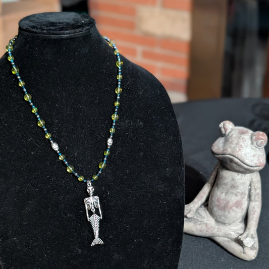 ✨Skeletoxic Waste✨| Poison Green Beaded Skeleton Mermaid Necklace