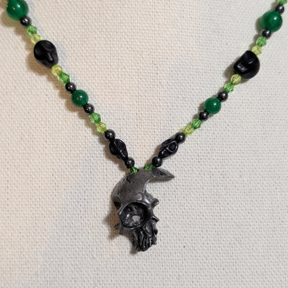 ✨Corroselle✨| Green Jade and Hematite Necklace with Skull Pendant