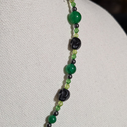✨Corroselle✨| Green Jade and Hematite Necklace with Skull Pendant