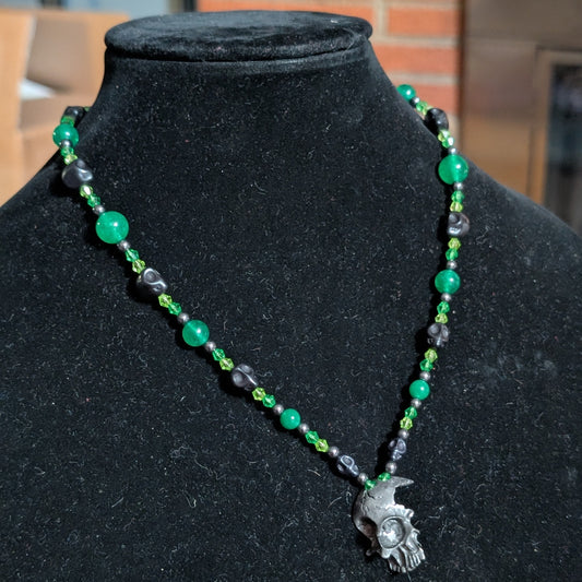 ✨Corroselle✨| Green Jade and Hematite Necklace with Skull Pendant