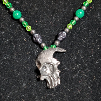 ✨Corroselle✨| Green Jade and Hematite Necklace with Skull Pendant