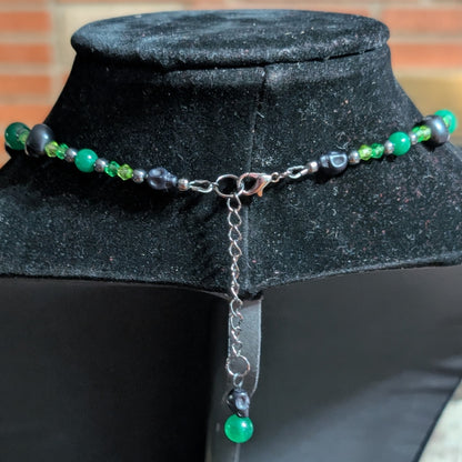 ✨Corroselle✨| Green Jade and Hematite Necklace with Skull Pendant