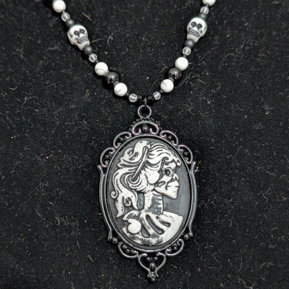 ✨Madame Ossuaire✨| Gothic Cameo Necklace with Onyx, Howlite & Quartz
