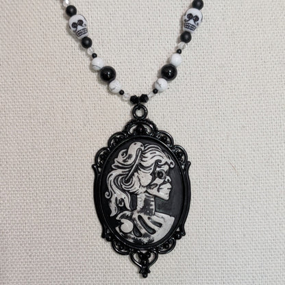 ✨Madame Ossuaire✨| Gothic Cameo Necklace with Onyx, Howlite & Quartz