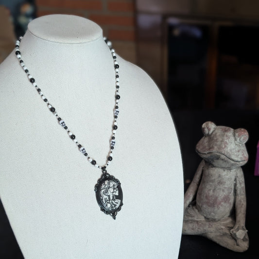 ✨Madame Ossuaire✨| Gothic Cameo Necklace with Onyx, Howlite & Quartz