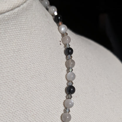 ✨Flickerpour✨| Silver Gray Moonstone & Obsidian Lightning Pendant Necklace