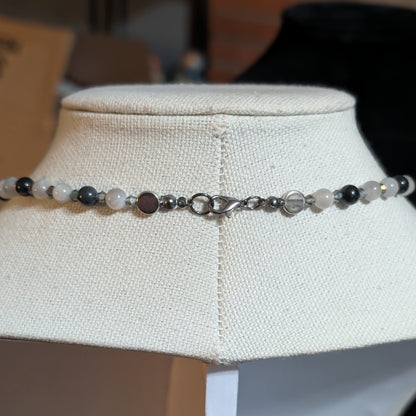 ✨Flickerpour✨| Silver Gray Moonstone & Obsidian Lightning Pendant Necklace