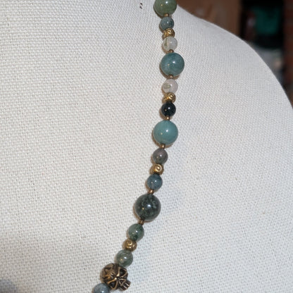 ✨Sirenne✨| Moss Agate & Bronze Mermaid Necklace with Skull Accents