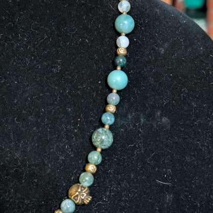 ✨Sirenne✨| Moss Agate & Bronze Mermaid Necklace with Skull Accents