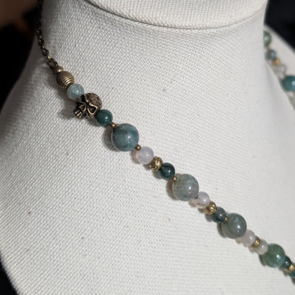 ✨Sirenne✨| Moss Agate & Bronze Mermaid Necklace with Skull Accents