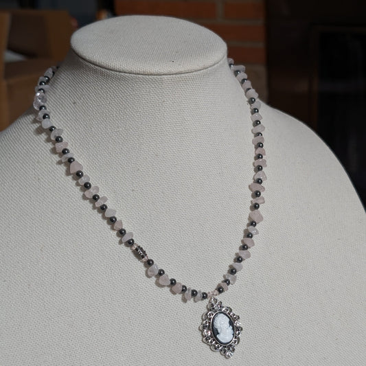 ✨Lady Punkoire✨| Rose Quartz & Hematite Cameo Necklace