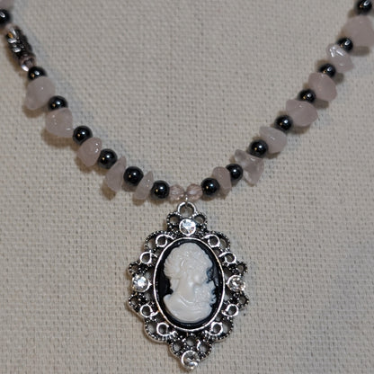 ✨Lady Punkoire✨| Rose Quartz & Hematite Cameo Necklace
