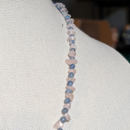 ✨Kraeon Rose✨| Rose Quartz & Kyanite Cameo Necklace with Silver Rose Accents