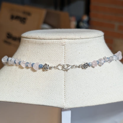✨Kraeon Rose✨| Rose Quartz & Kyanite Cameo Necklace with Silver Rose Accents