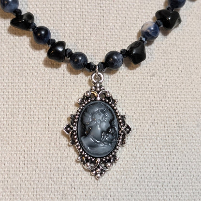 ✨Midnight Rendezvous✨| Sodalite & Obsidian Cameo Necklace