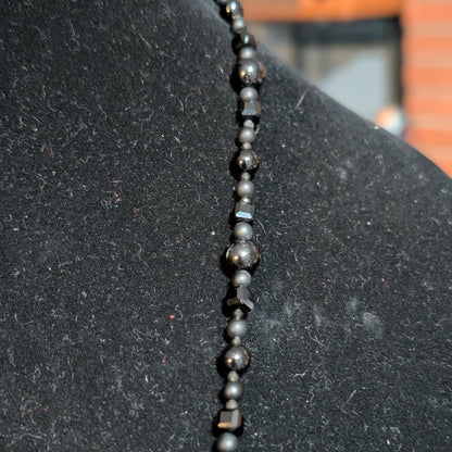 ✨Ebonevil✨| Onyx, Obsidian & Tourmaline Gemstone Black Strand Fairy Skull Cameo Necklace