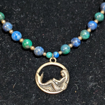 ✨Deeprest✨| Azurite Lapis Mermaid Necklace with Bronze Accents