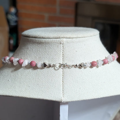 ✨Lady Heartwright✨| Rhodochrosite & Rose Quartz Cameo Necklace with Silver Heart Accents