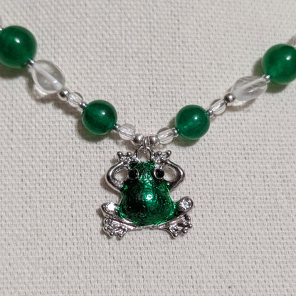 ✨Pondlight Jewels✨| Green Jade & Clear Quartz Frog Necklace
