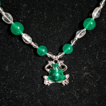 ✨Pondlight Jewels✨| Green Jade & Clear Quartz Frog Necklace