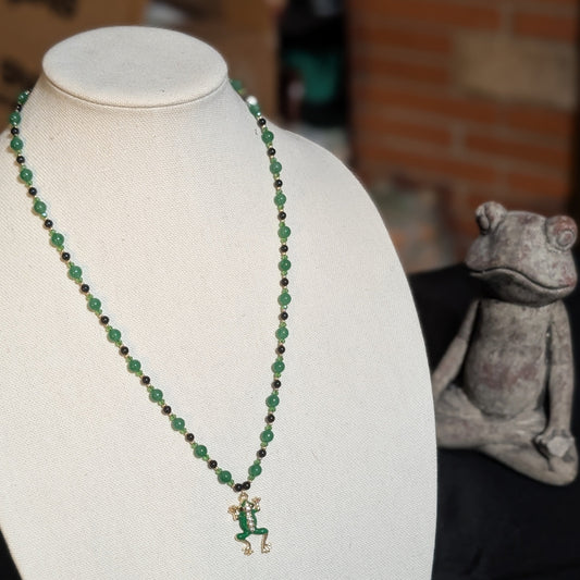 ✨Viscount Gildleap✨| Green Aventurine & Onyx Frog Necklace with Gold Accents