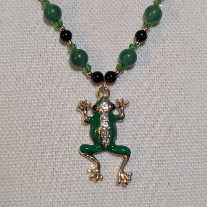 ✨Viscount Gildleap✨| Green Aventurine & Onyx Frog Necklace with Gold Accents