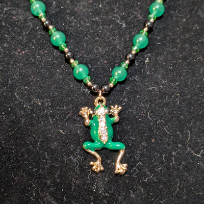 ✨Viscount Gildleap✨| Green Aventurine & Onyx Frog Necklace with Gold Accents