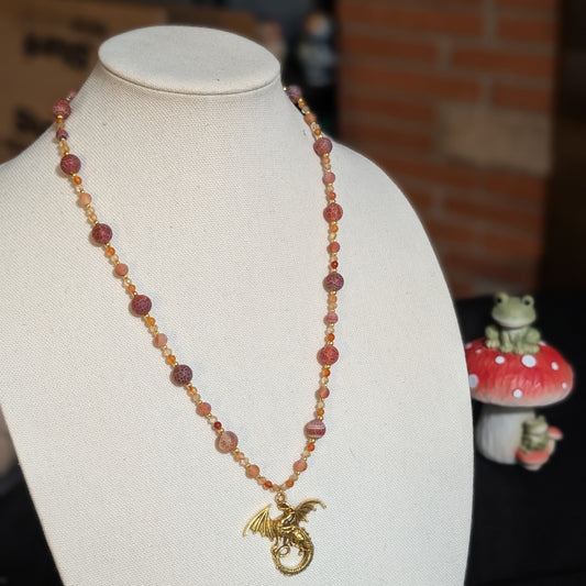 ✨Warmtheldra✨| Dragon Vein Agate, Carnelian & Citrine Dragon Necklace