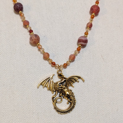 ✨Warmtheldra✨| Dragon Vein Agate, Carnelian & Citrine Dragon Necklace