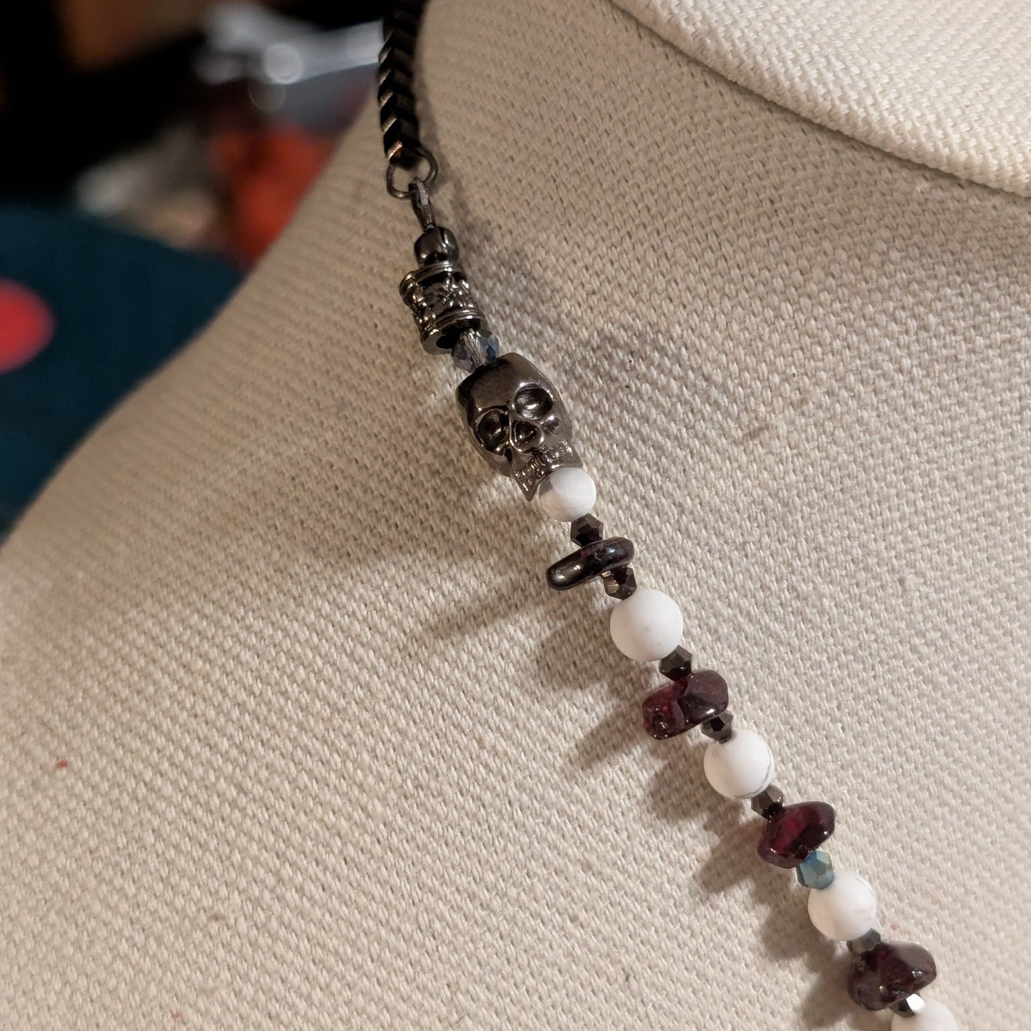 ✨Meduskull✨| Howlite, Garnet & Gunmetal Medusa Cameo Necklace