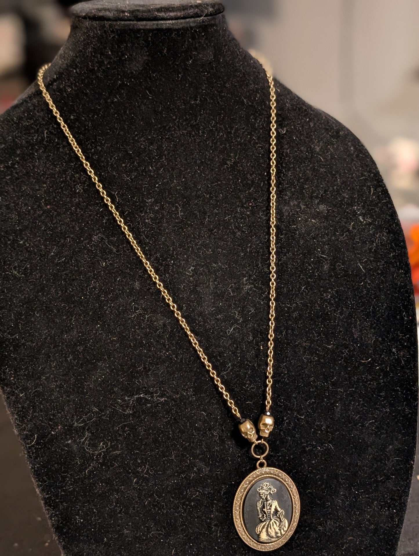 ✨Mortoire✨| Victorian Skeleton Cameo Pendant on Antiqued Chain with Skull Accents