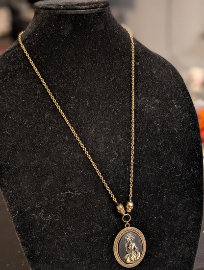 ✨Mortoire✨| Victorian Skeleton Cameo Pendant on Antiqued Chain with Skull Accents