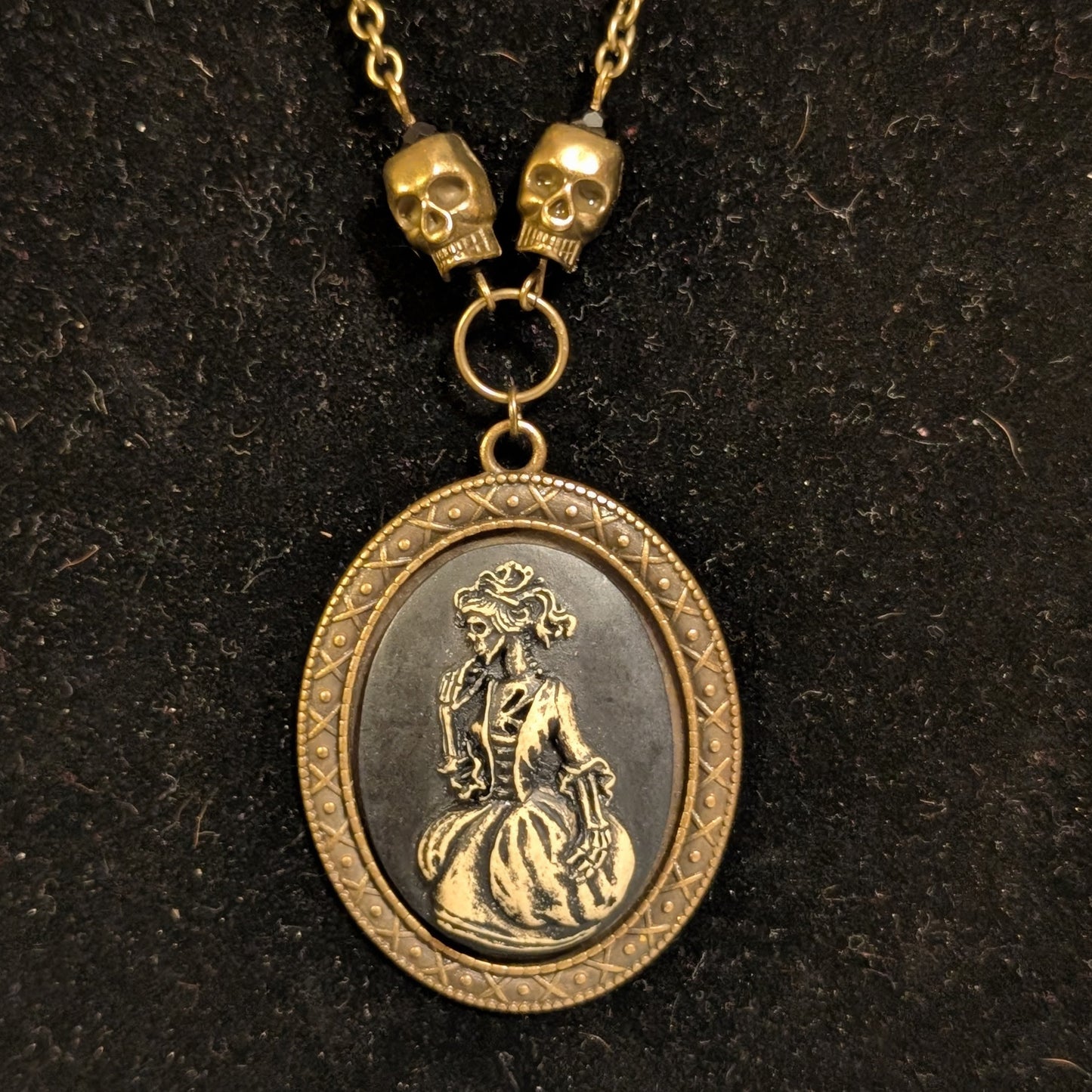 ✨Mortoire✨| Victorian Skeleton Cameo Pendant on Antiqued Chain with Skull Accents