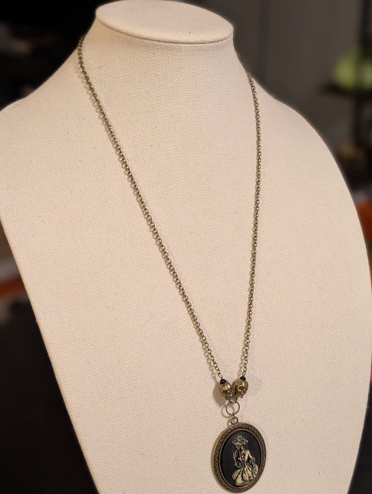 ✨Mortoire✨| Victorian Skeleton Cameo Pendant on Antiqued Chain with Skull Accents