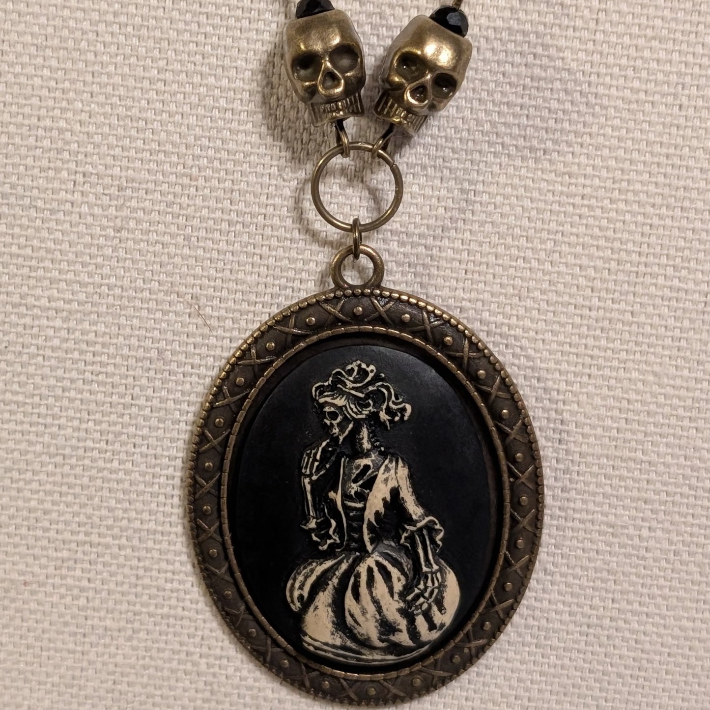 ✨Mortoire✨| Victorian Skeleton Cameo Pendant on Antiqued Chain with Skull Accents