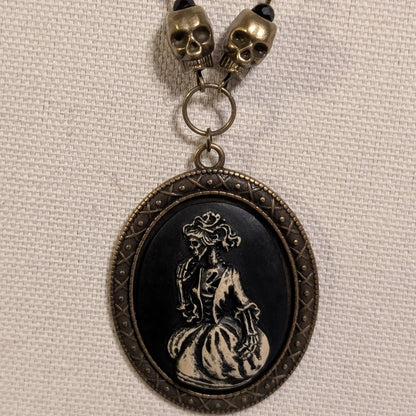 ✨Mortoire✨| Victorian Skeleton Cameo Pendant on Antiqued Chain with Skull Accents