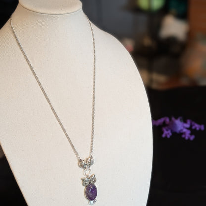 ✨Amethowl✨| Amethyst Owl Pendant Necklace with Owl Bead Accents