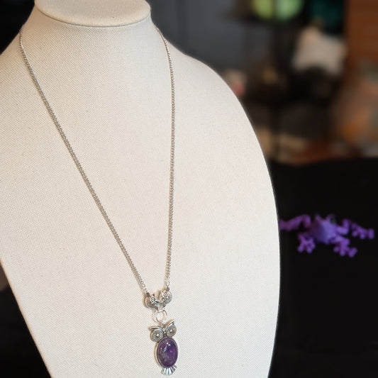 ✨Amethowl✨| Amethyst Owl Pendant Necklace with Owl Bead Accents