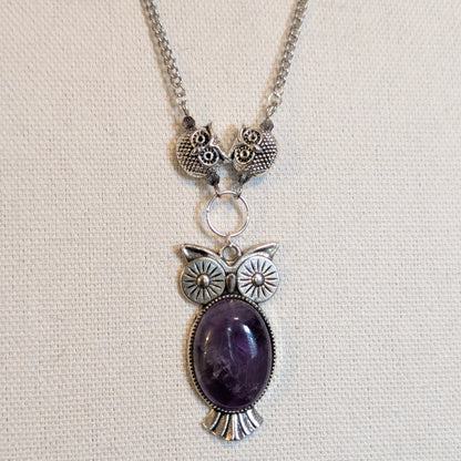 ✨Amethowl✨| Amethyst Owl Pendant Necklace with Owl Bead Accents
