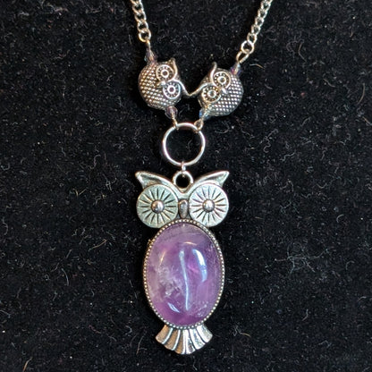 ✨Amethowl✨| Amethyst Owl Pendant Necklace with Owl Bead Accents