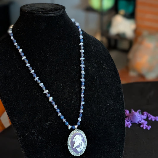 ✨Leapspray✨| Dolphin Cameo Necklace in Lapis Lazuli & Blue Lace Agate