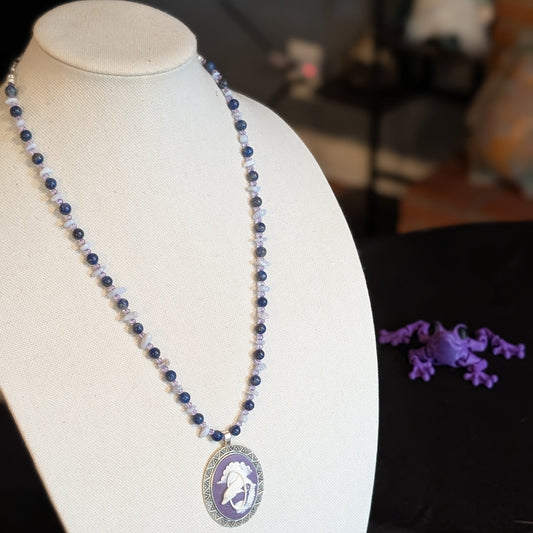 ✨Leapspray✨| Dolphin Cameo Necklace in Lapis Lazuli & Blue Lace Agate